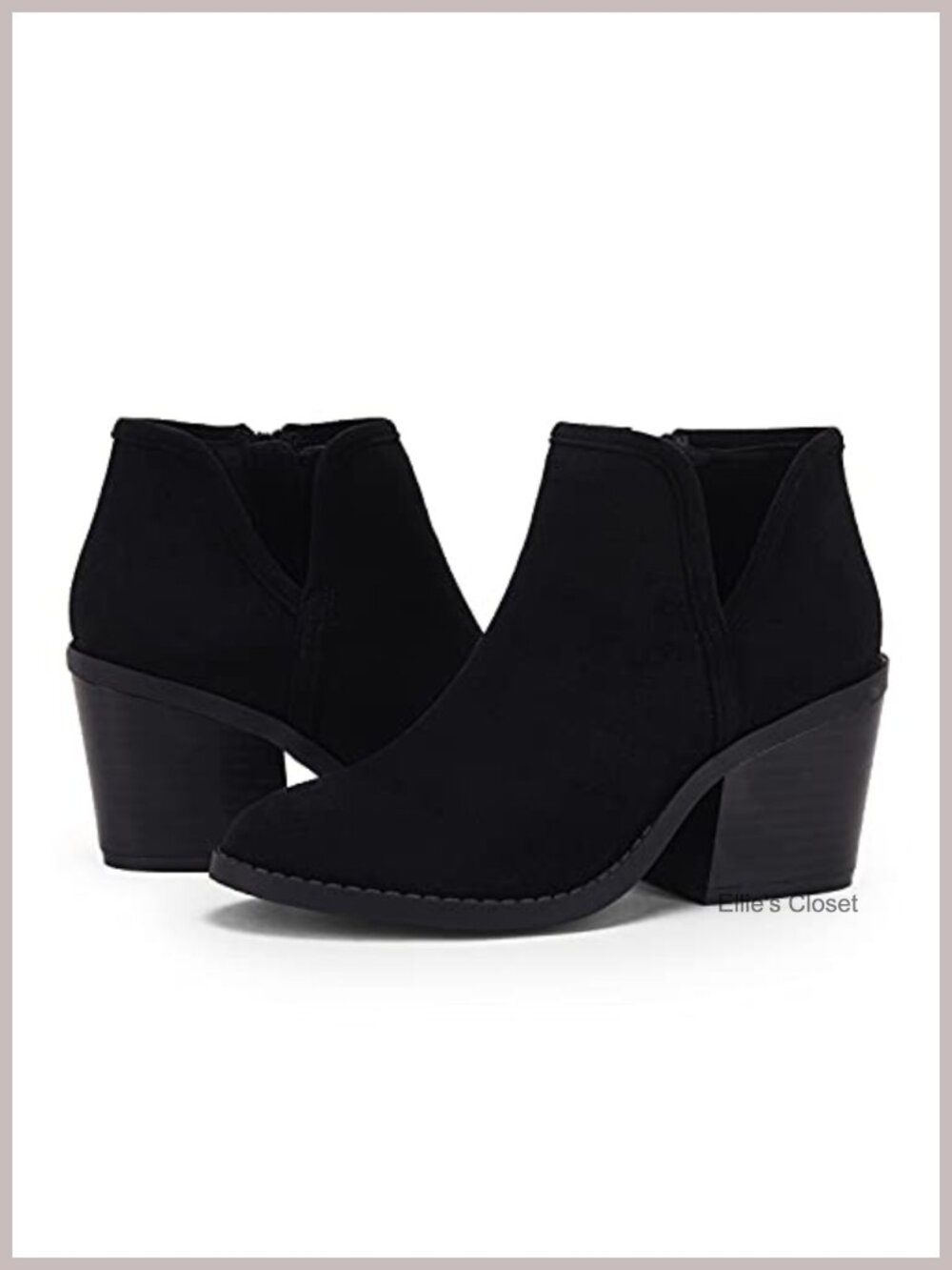 Faux Suede Ankle Boots Chunky Stacked Heel Slip On Zip Booties